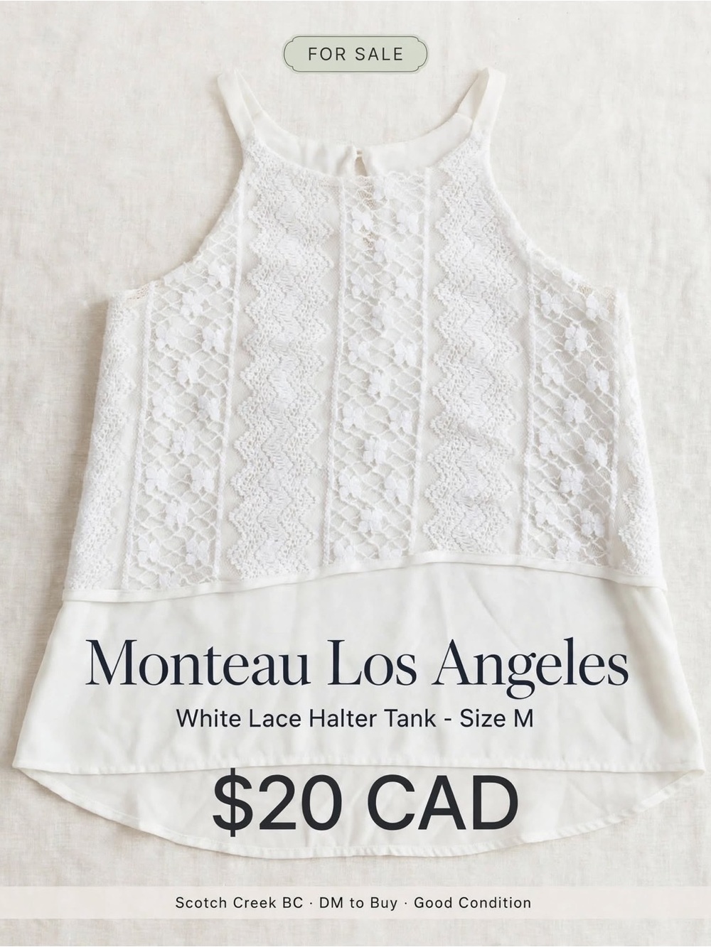 Monteau White Lace Halter Tank Top